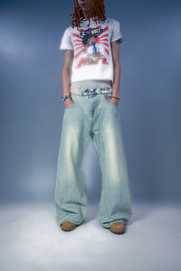 leaf-pleated denim
