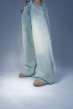 leaf-pleated denim