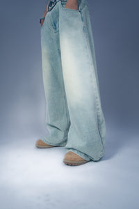 leaf-pleated denim